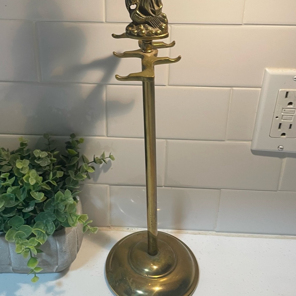 Vintage Mid Century Brass Tabletop Nautical Fireplace Tool Stand—Stand Only
